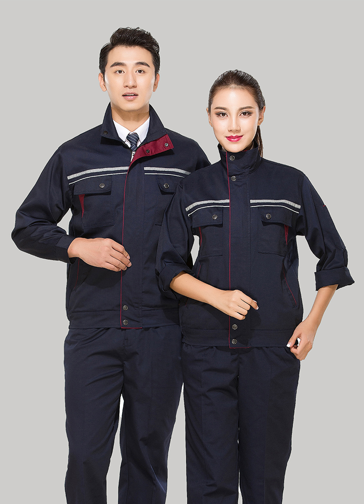 滌棉藏青色立領拼色拉鏈式反光條工作服長袖套裝GZ-8026 滌棉藏青色立領拼色拉鏈式反光條工作服長袖套裝GZ-8026