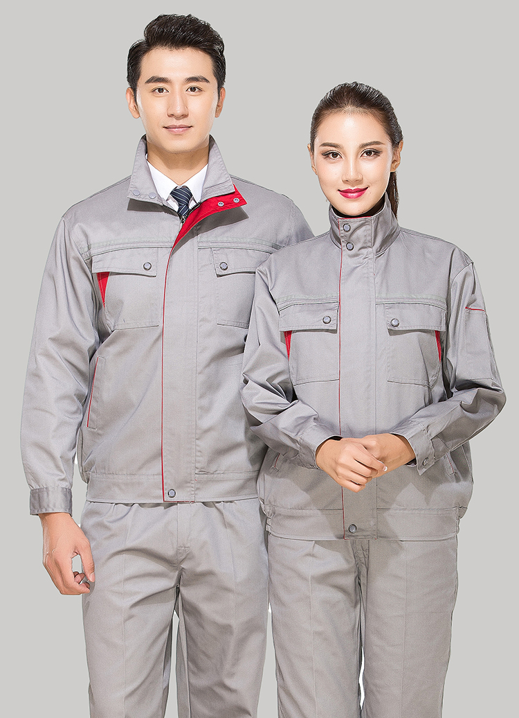 滌棉淺灰色立領拼色拉鏈式反光條工作服長袖套裝GZ-8027 滌棉淺灰色立領拼色拉鏈式反光條工作服長袖套裝GZ-8027