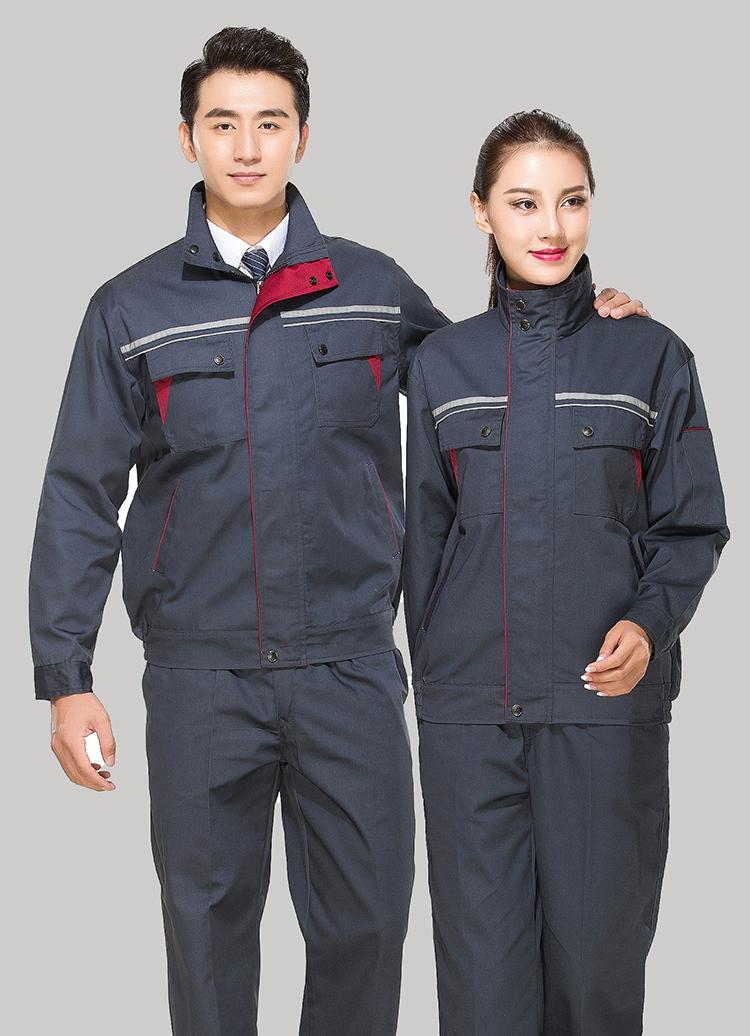滌棉深灰色立領拼色拉鏈式反光條工作服長袖套裝GZ-FGT8029 滌棉深灰色立領拼色拉鏈式反光條工作服長袖套裝GZ-FGT8029